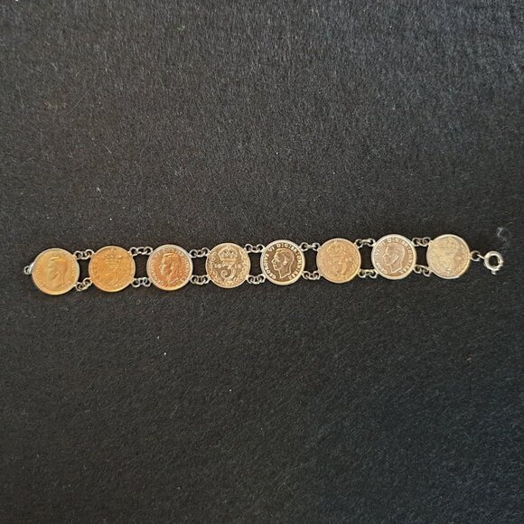 Vintage Historic British George V 1918 & George VI 1938 Silver Coin Bracelet - Picture 5 of 14